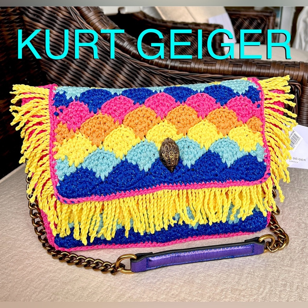 KURT GEIGER LUREX CROCHET FRINGE SHOULDER bag